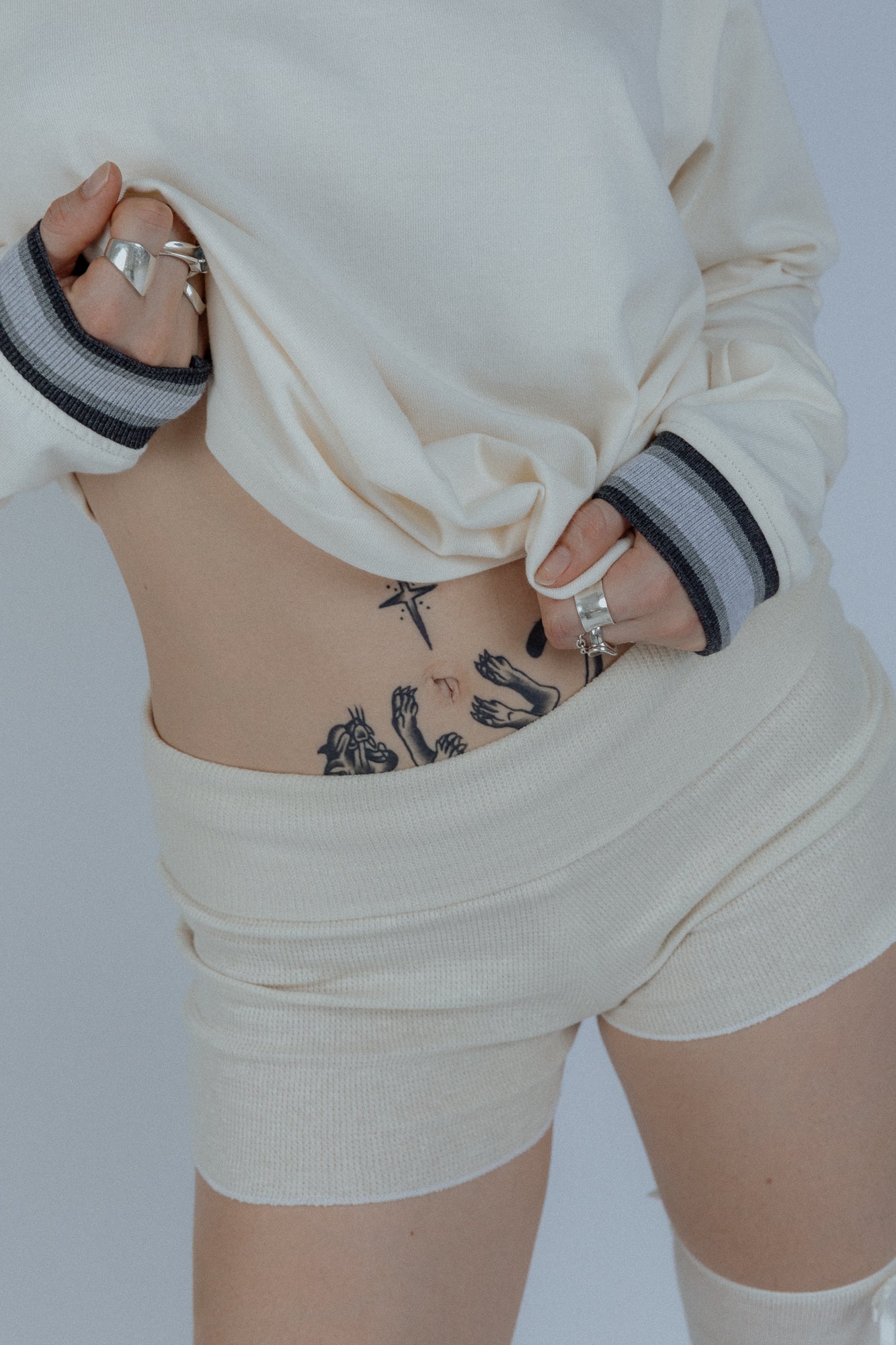 Embroided Ivory V-Neck Sweater